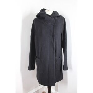 Moth Anthropologie S Black 100% Boiled Wool Hooded Coat Jacket